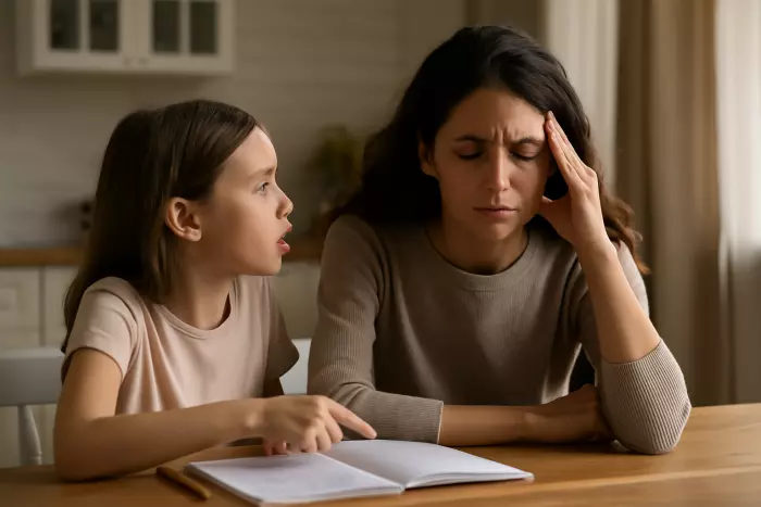 Child talking while adult appears emotionally withdrawn