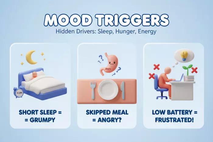 Sleep and hunger driven mood swings